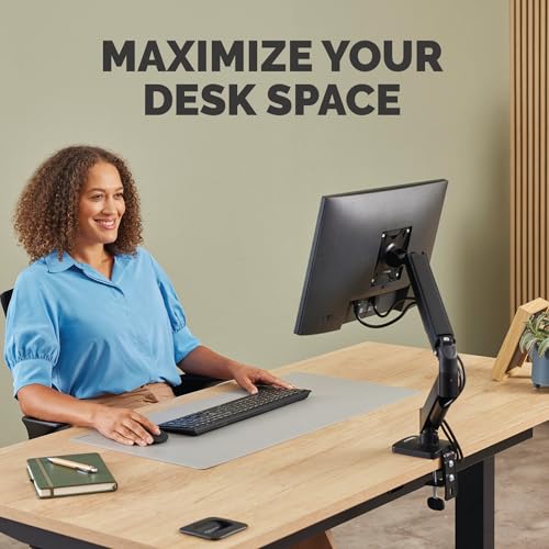 Fellowes Everyday Plus Single Gas Spring Monitor Arm Supports up to 32" Screens Weighing 4.4-19.84 lbs, Height Adjusting, Tilt, Swivel, Rotate, VESA 75/100, Clamp or Grommet Mount, Cable Management - style: Everyday Plus Single Arm