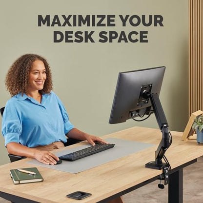 Fellowes Everyday Plus Single Gas Spring Monitor Arm Supports up to 32" Screens Weighing 4.4-19.84 lbs, Height Adjusting, Tilt, Swivel, Rotate, VESA 75/100, Clamp or Grommet Mount, Cable Management - style: Everyday Plus Single Arm