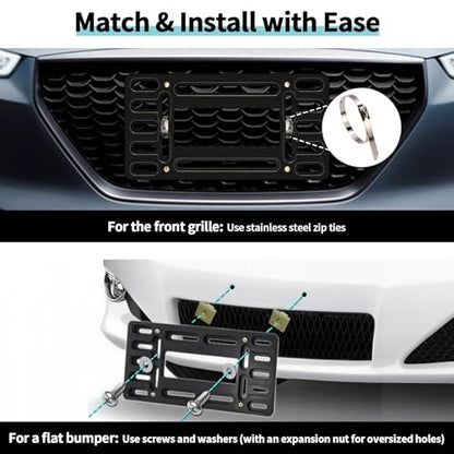Front License Plate Mount, No Drill License Plate Bracket Holder
