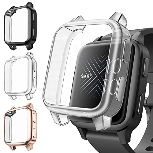 Fintie 3 Packs Case Compatible with Garmin Venu Sq 2 / Sq 2 Music - color: Black/Clear/Rose Gold