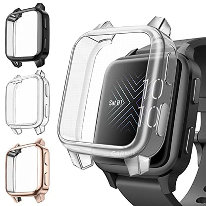 Fintie 3 Packs Case Compatible with Garmin Venu Sq 2 / Sq 2 Music - color: Black/Clear/Rose Gold