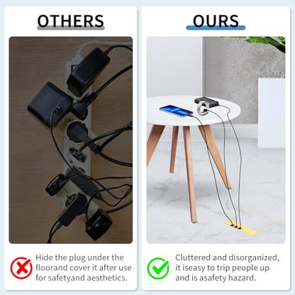 Recessed Flat Hidden Socket Kit,Recessed Floor Outlet with - color: Gold, size: TR+USB