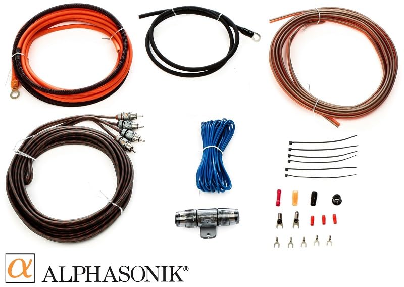 Alphasonik AAK8G Premium 8-Gauge Complete Car Amplifier Installation Kit Hyper-Flex Power, Ground, Speaker Wire RCA Cable - Exceeds AWG (American Wire Gauge) Standard Element Certified Amp Install Kit - size: 8-Gauge Amp Kit