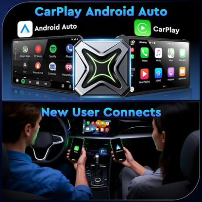 Elrina 2026 New-Gen Wireless CarPlay Adapter with Button Control, 5s Fast Auto-Reconnect Ultra Mini Wired to Wireless Plug & Play Adapter for iPhone & Android Auto, Stable 5.8GHz WiFi, Bluetooth 5.4