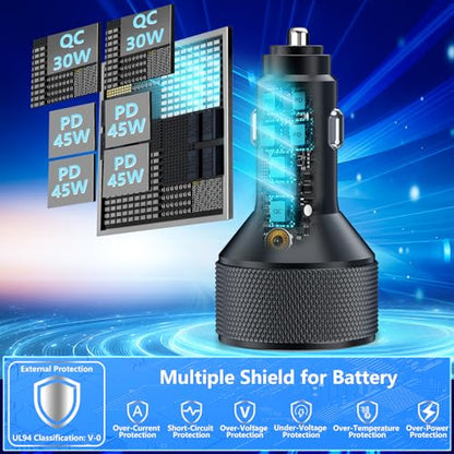 KYOHAYA USB C Car Charger, 120W 6Port USB-C & USB-A Power Car Phone Charger - color: Velvet Black