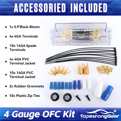 4 Gauge OFC Amp Kit Car Audio Amplifier Wiring Install Kit for Car, Truck - size: 4 Gauge OFC