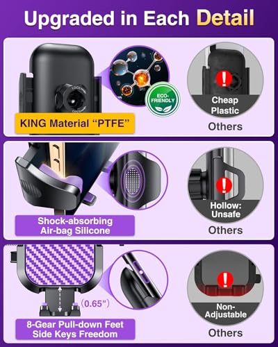 VANMASS [True Military-Grade] Car Phone Holder [Upgraded Suction & Clip] Cell Phone Mount for Dashboard Windshield Vent Truck Cradle Dash Stand for iPhone 16 Pro Max 15 14 13 12 Android, Purple - color: Purple