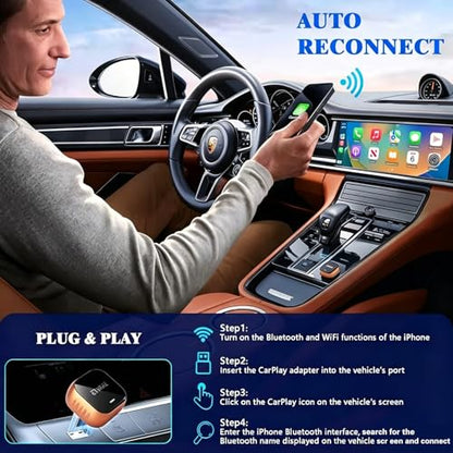Wireless CarPlay Adapter 2026 for iPhone iOS 10+ – 98% Compatible with Factory Wired CarPlay 2016+, 2.4G/5G Dual Band, No App Required, Plug & Play Auto Reconnect
