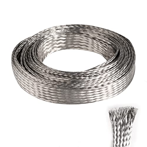 QuQuyi 9.84ft 12mm Braided Ground Strap Tinned Copper Flat Sleeving Expandable Metal Sheath Screening Signal Wire Cable Shielded - size: 12mm