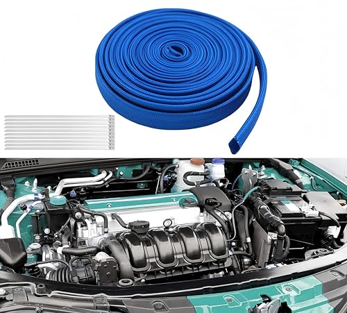 Fiberglass Heat Wire Shield Sleeve Heat High Temp 1800 degree Shield Adjustable Heat Shield 10Ft 3/8"(10mm) I.D Blue for Car Wire Loom Protection - color: Blue, size: 3/8'' ID x 10'