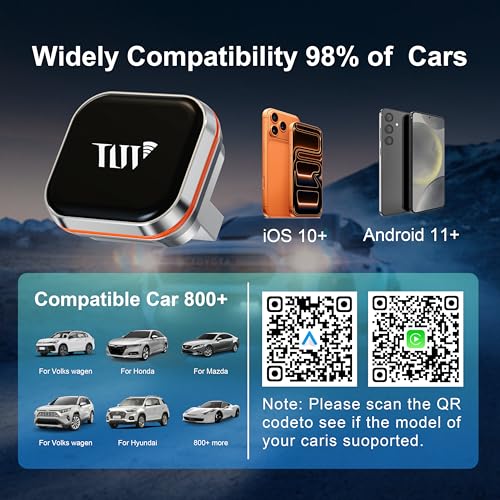 Mini Wireless Carplay Adapter for iPhone, 2-in-1 CarPlay & Android Auto Wireless Adapter for Car(2015+) with Wired CarPlay, USB-A/C Plug & Play, Fast Auto-Connect for iPhone iOS 10+ Android 11+ - color: Silver