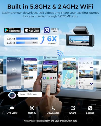 AZDOME 3 Channel Dash Cam Front and Rear Inside, 4K+1080P+2.5K ADAS Dash Cam, 3.19'' IPS Car Camera, 5.8G WiFi GPS Dash Cam for Cars, Voice Control, Night Vision, 24/7 Parking Mode, 64GB Card M550 Pro - color: Matte Black