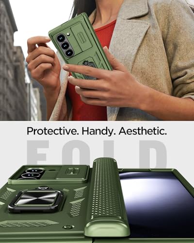 AICase for Samsung Galaxy Z Fold 6 Case [Heavy Duty Protective][Camera Lens Cover][Hinge Protection][360°Ring Magnetic Kickstand] Rugged Shockproof 360 Full Protective Phone Cover for ZFold 6 2024_4 - color: Green+Magnetic stand