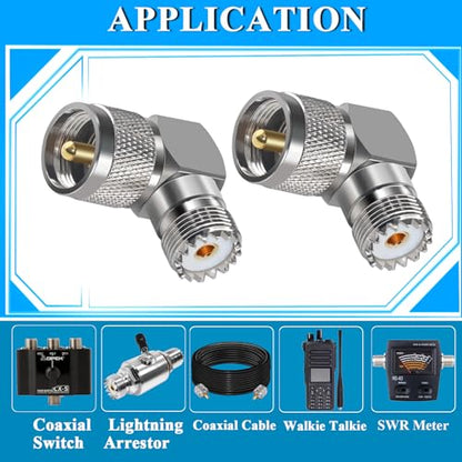 2PCS UHF PL259 Right Angle 90 Degree Coax Adapter, SO239 Male PL259 to Female Right Elbow Coaxial Connector Adapter, UHF Male to SO239 Female L Shape Coax Connector for CB Radio, Antenna, etc