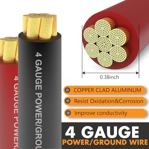 4 Gauge Wire Battery Cable CCA 50ft with 100A Fuse,Cable Sleeve for Car Amp - size: 50FT Wire + ANL Fuse + Cable Sleeve