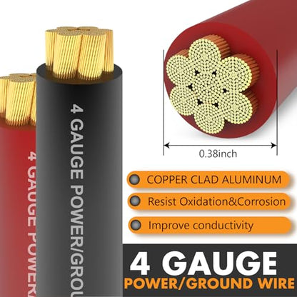 4 Gauge Wire Battery Cable CCA 50ft with 100A Fuse,Cable Sleeve for Car Amp - size: 50FT Wire + ANL Fuse + Cable Sleeve
