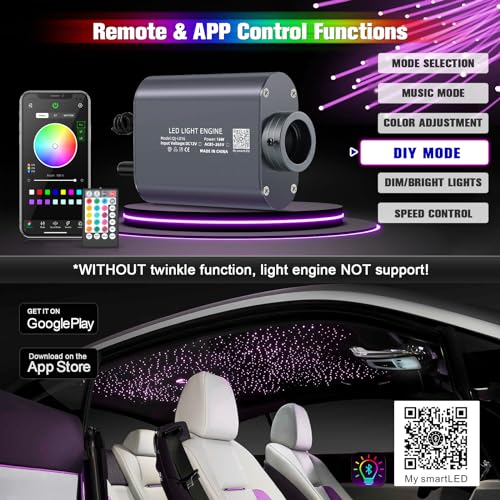 16W Starlight Headliner Kit, Star Lights for Car Roof&Home Decoration, Fiber Cable 150pcs*0.03in*6.5ft RGBW Star Light Headliner with Bluetooth APP/Remote Control/Music Mode - size: 150pcs*0.03in*6.5ft