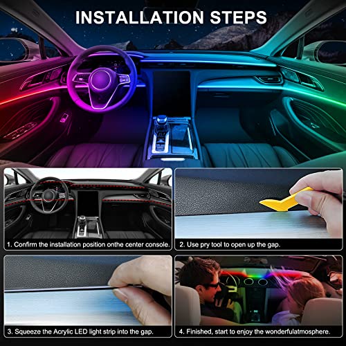 Acrylic Interior Car LED Strip Light with Wireless APP, RGB 14 in 1 with 175 inches 593 LEDs Fiber Optic Ambient Lighting Kits, 16 Million Colors Sound Active Function Car Neon Lights - size: RGB Kit - 14 in 1