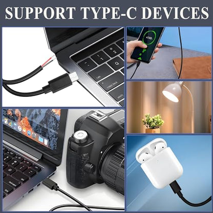 USB Type-C 2 Pin Bare Wire Cable,5V 3A 22AWG USB C Male Plug to 2 Pin Open End Pigtail Extension Power Cable for DIY Equipment Installed Replace Repair-0.5M/1.64FT (4PCS) - style: 0.5M/1.64FT-(4PCS)