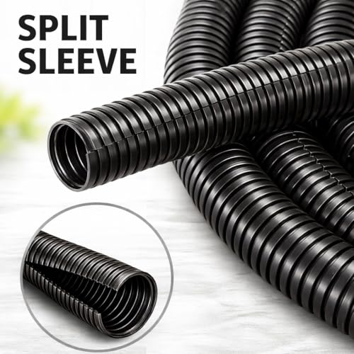 MGI SpeedWare Corrugated Split Conduit, Black Wire Tubing for High-Temperature Automotive Harness and Indoor Outdoor Wire Management (1/2" - 10ft) - size: 1/2" - 10ft