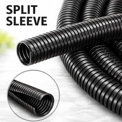 MGI SpeedWare Corrugated Split Conduit, Black Wire Tubing for High-Temperature Automotive Harness and Indoor Outdoor Wire Management (1/2" - 10ft) - size: 1/2" - 10ft