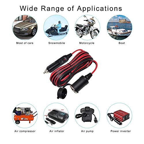 12V Cigarette Lighter Extension Cord 12FT -Car Charger Cigar Lighter Male Plug to Female Socket 16AWG Heavy Duty Extension Cable with LED Lights Extender for Air Compressor Pump and Tire Inflator 15A - size: 12FT-2PACK