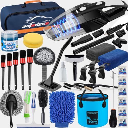 41Pcs Car Cleaning Wash Kit Interior Detailing Cleaner Kit with High Power Handheld Vacuum, Collapsible Bucket, Windshield Tool, Snow Shovel, Tire Brush, Complete Car Care Tools, Blue - color: Blue, size: 41Pcs