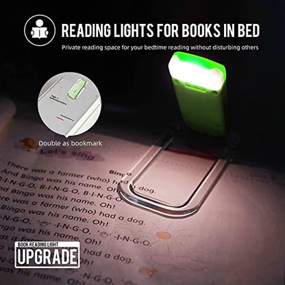 EGWASER Portable USB Rechargeable LED Clip on Book Light for Reading in Bed, 3 Brightness Adjustable Dimmable Bookmark Light for Eye-Protection, Reading Lamp (Green) - color: 1-Pack Green