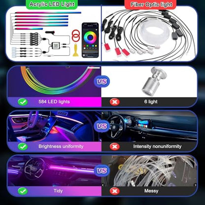 Smart Acrylic LED Car Interior Lights, 10-in-1 Fiber Optic Ambient Kit - size: Car Ambient Lighting Kit (10 in 1)