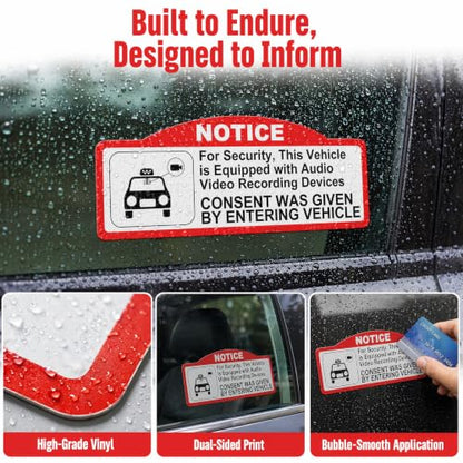 KEANBOLL 8 Pieces Double Sided in Car Camera Audio Video Recording Window Vinyl Stickers,Car Video Recorder Waterproof Stickers,Waterproof & Sun-proof Durable Car Camera Recording Stickers (9 x 3.5
