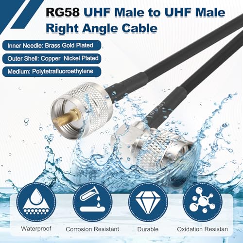MECCANIXITY Black RG58 CB Coax Cable 25ft, 50 Ohm Low Loss UHF Male to UHF Male Right Angle Extension Jumper Cable for HAM Radio, Antenna Analyzer, HF Radio, and Communication Devices - size: 25ft