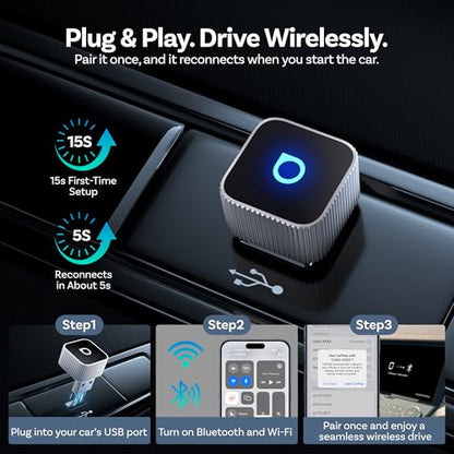 OTTOCAST Mini Cube Wireless CarPlay Adapter & Android Auto Adapter - color: Silver