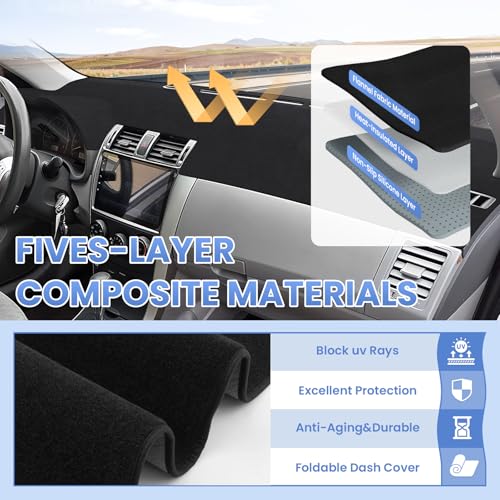 Sunsdrew Upgraded Black Dash Cover for 2007-2013 Toyota Corolla Accessories,Dashboard Cover Mat Carpet Pad UV Protection Anti-Glare Non-Slip - size: 07-13 Corolla Dash Cover(Black)