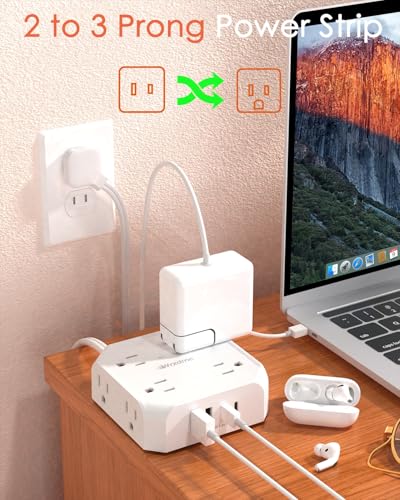 2 Prong Power Strip, WRXDMC 2 Prong to 3 Prong Outlet Adapter with 5ft Cord - size: 5FT