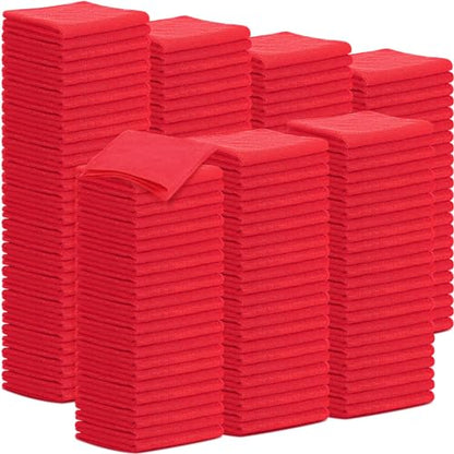 Tenare 100 Pack 12'' x 12'' Microfiber Cleaning Cloths Reusable Cleaning Rags Bulk Microfiber Towels Softer Highly Absorbent Washcloths for House Kitchen Car Window(Red) - color: Red