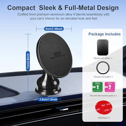 Ultra-Strong Magnetic Phone Holder for Car Dashboard MagSafe 360° Rotation Aluminum Alloy Metal Car Mount Compatible with iPhone 17 Pro Max/16 Smart Phone iPad Tablets Accessories(Black
