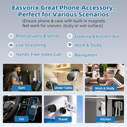 Vacuum Magnetic Phone Holder with Metal Ring Compatible with iPhone 17 All Phone, Portable Universal Collapsible Magnetic Phone Stand for Gym, Car Mount with Windshield Suction Cup - color: Black
