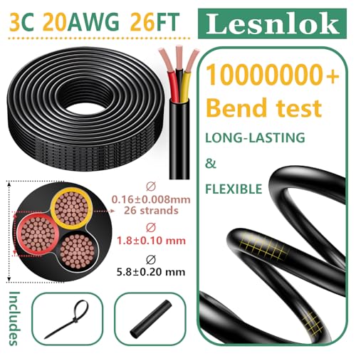 20 Gauge Wire 3 Conductor,20 AWG Electrical Wire Stranded PVC Cord Oxygen-Free Copper Cable,26FT 3 Core Pure Copper Flexible Cable Wire for LED Lamp Lighting Strips Automotive (20AWG-3C, 26FT)… - size: 26FT, style: 20AWG-3C