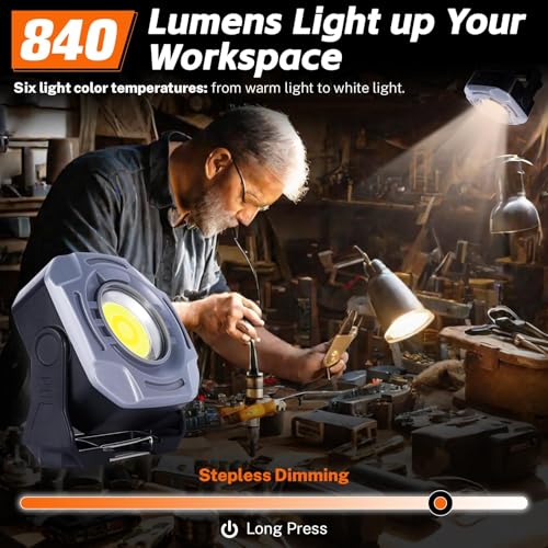 KunHe 3 Pack 4000mAh 840 Lumens Magnetic Rechargeable Work Light Stepless Dimming Magnetic Car Light Mechanic 32 Hours Long Runtime Magnetic Shop Light 330° Rotatable Portable Lamp with Hook