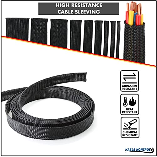 Kable Kontrol Cable Sleeve Expandable Nylon Braided Sleeving - 1/4” Inch – 50’ Feet – Automotive Wire Loom, Cable Wrap, Cord Protector from Pets, Cable Management - Black - size: 0.25" - 50' Feet