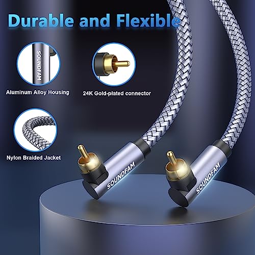 Dual 90 Degree Subwoofer Cable Double Right Angle RCA Cable [24K Gold-Plated,Hi-Fi Sound] for Home Theater,Subwoofer,Hi-Fi Systems-Grey (26ft/8M) - size: 26ft/8M, style: 90 Degree RCA to 90 Degree RCA