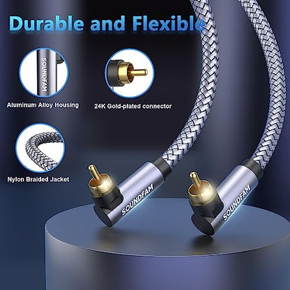 Dual 90 Degree Subwoofer Cable Double Right Angle RCA Cable [24K Gold-Plated,Hi-Fi Sound] for Home Theater,Subwoofer,Hi-Fi Systems-Grey (26ft/8M) - size: 26ft/8M, style: 90 Degree RCA to 90 Degree RCA