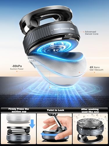 snanlen Upgraded 360° Vacuum Magnetic Phone Holder, Magnetic Car Phone Mount, Hands-Free Suction Cup Phone Holder for Car/Gym/Mirror/Shower/Smooth Surface, Car Mount Fit for iPhone 17 Pro Max White - color: White