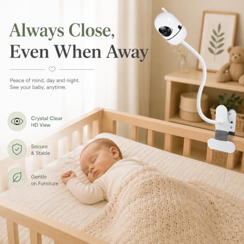 15.7 inch Flexible Baby Monitor Clip Mount for HelloBaby HB6560/HB6550/HB65/HB40/HB6339/HB66/HB6550Pro, ANMEATE SM935E, Baby Camera Mount Holder Stand with , Attach to Baby Crib Without Without Tools