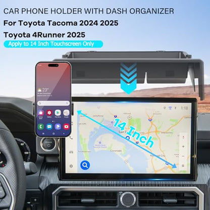 Car Phone Holder Fit for Toyota Tacoma 2024 2025/4Runner 2025 Accessories Fit 14-inch Screen, Dashboard Organizer with Cell Phone Mount Automobile Cradles Hands-Free 360 Degree Rotation - size: 24-25 Toyota Tacoma / 25 Toyota 4Runner