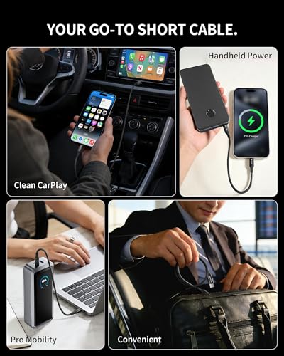 2-Pack 0.5ft 240W USB C to C Cable for Power Bank Pocket Charging - color: Black, size: 0.5 ft (6 in)