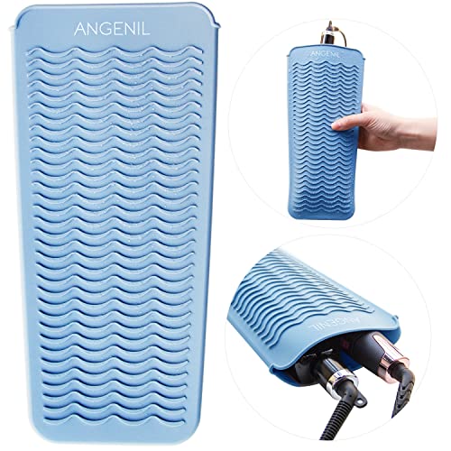 ANGENIL Heat Resistant Silicone Mat Pad Pouch For Travel Curling Iron Wand, Tourmaline Titanium Ceramic Portable Flat Iron, Hair Straightener, Automatic Wireless Curlers, Crimper Hair Iron, Hair Tools - color: Blue