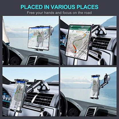 Vadaxx Dashboard & Windshield Car Tablet Mount Holder, 360° Rotatable Suction Cup Window Dash Phone Stand for iPad Pro 12.9/11/10.5/Air/Mini 6/5/4, Galaxy Tab, iPhone 16/15, 4.7"-12.9" Tab Phone