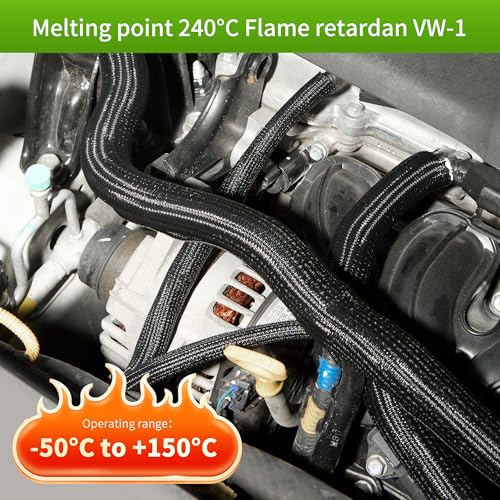 Split Wire Loom 0.6cm(1/4인치) 30.5m(100피트), 케이블 관리를 위한 브레이드 케이블 슬리브, 애완 동물, TV, 책상 및 자동차용 코드 프로텍터, 블랙 - color: 블랙., size: 1/4"-100ft