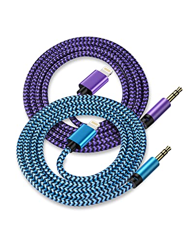 [2Pack/3.3ft] Lightning to 3.5mm iPhone Aux Cord, iPhone Aux Audio Cable - color: Blue, Purple, style: Aux Cord to Lightning